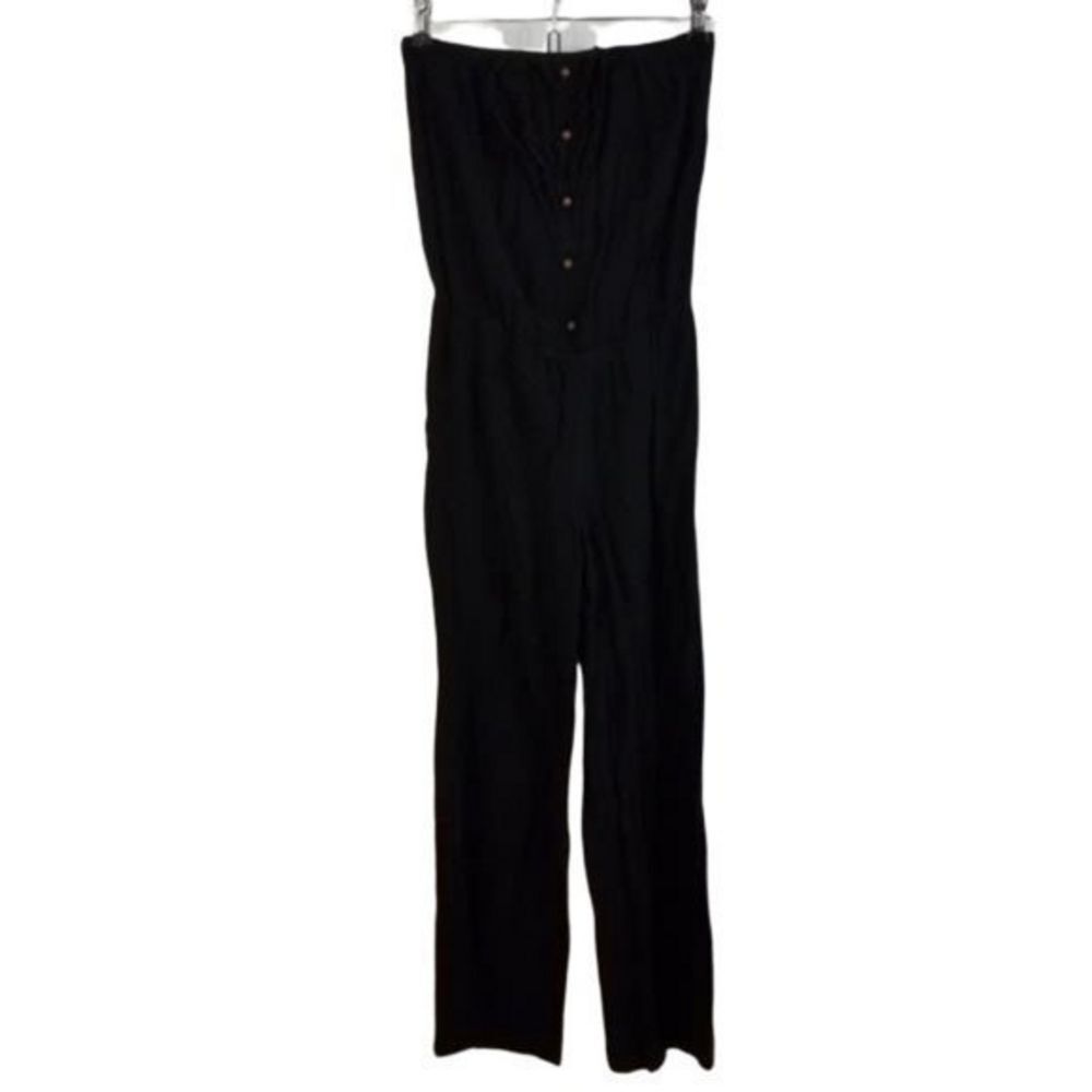 Body Central‎ jumpsuit strapless black solid butto